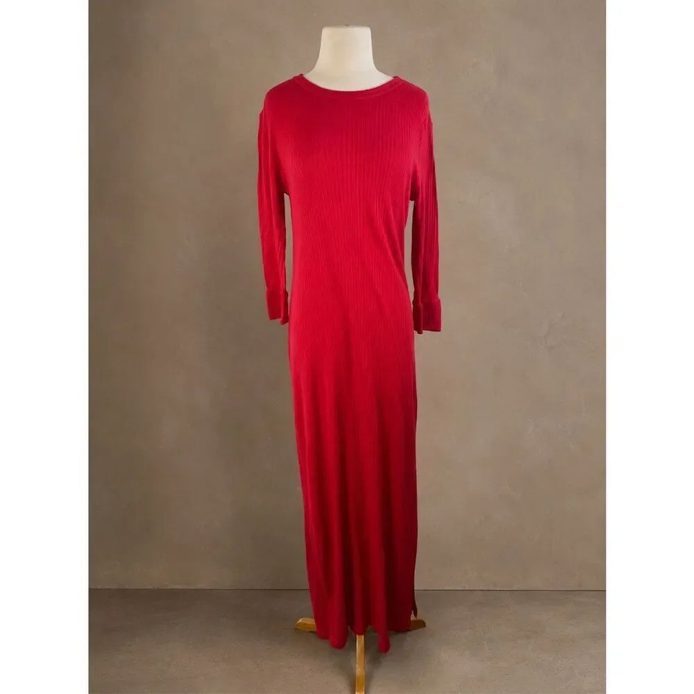 Free-est by Free People Medium Vance Ribbed Cotton Maxi Dress Pink Side Slit